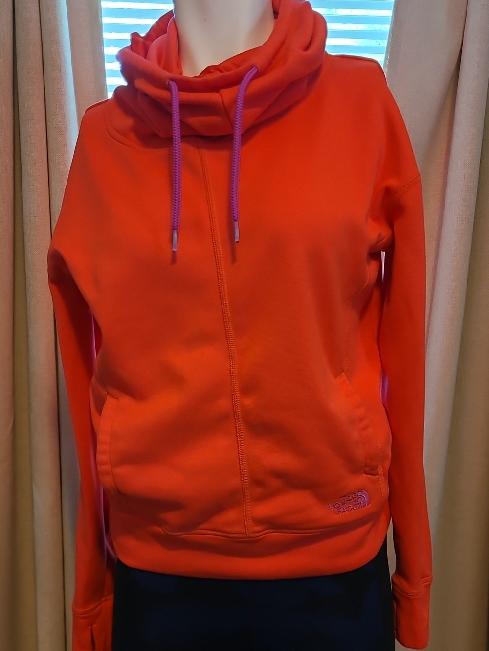 The North Face Women's Bright Pink Funnel-Neck Hoodie with Pink Drawcords